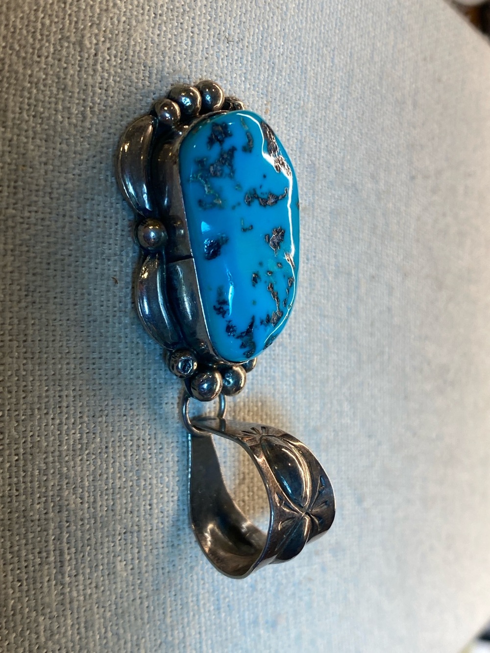 Signed M Spencer Navajo Sterling Silver Turquoise Pendant Vintage UNISEX - Picture 8 of 8